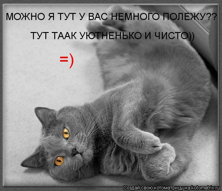 МОЖНО Я ТУТ У ВАС МОЖНО Я ТУТ У ВАС НЕМНОГО ПОЛЕЖУ?? ТУТ ТААК УЮТНЕНЬКО И ЧИСТО)) ТУТ ТААК УЮТНЕНЬКО ... Котоматрица: МОЖНО Я ТУТ У ВАС МОЖНО Я ТУТ У ВАС НЕМНОГО ПОЛЕЖУ?? ТУТ ТААК УЮТНЕНЬКО И ЧИСТО)) ТУТ ТААК УЮТНЕНЬКО И ЧИСТО)) =)