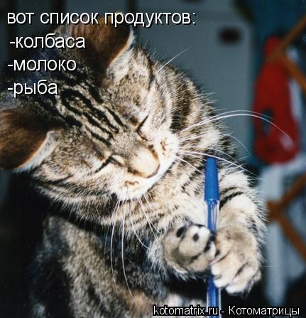 вот список продуктов: вот список продуктов: -колбаса -молоко -рыба... Котоматрица: вот список продуктов: вот список продуктов: -колбаса -молоко -рыба