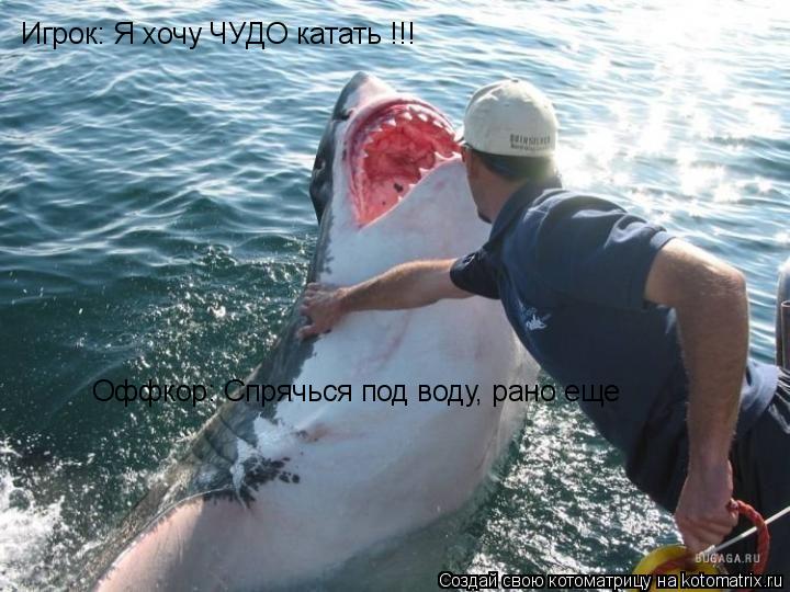 Игрок: Я хочу ЧУДО катать !!! Оффкор: Спрячься под воду, рано еще... Котоматрица: Игрок: Я хочу ЧУДО катать !!! Оффкор: Спрячься под воду, рано еще