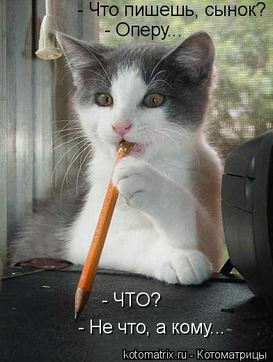 - Не что, а кому... - ЧТО? - Оперу... - Что пишешь, сынок?... Котоматрица: - Не что, а кому... - ЧТО? - Оперу... - Что пишешь, сынок?