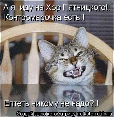 А я иду на Хор Пятницкого!! Контромарочка есть!! Ептеть никому не надо?!!... Котоматрица: А я иду на Хор Пятницкого!! Контромарочка есть!! Ептеть никому не надо?!!