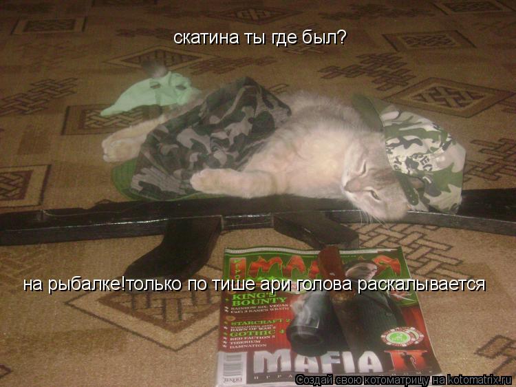 скатина ты где был? на рыбалке!только по тише ари голова раскалывается... Котоматрица: скатина ты где был? на рыбалке!только по тише ари голова раскалывается