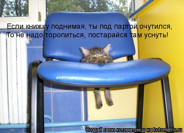 Если книжку поднимая, ты под партой очутился, То не надо торопиться, постарайся там уснуть!... Котоматрица: Если книжку поднимая, ты под партой очутился, То не надо торопиться, постарайся там уснуть!