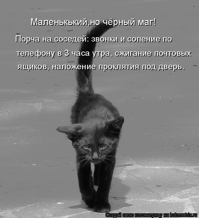 Котоматрица: ящиков, наложение проклятия под дверь. телефону в 3 часа утра, сжигание почтовых Порча на соседей: звонки и сопение по Маленькький,но чёрный 