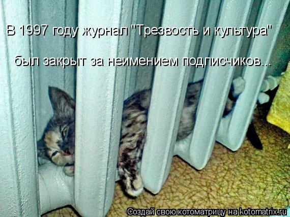В 1997 году журнал "Трезвость и культура" был закрыт за неимением подписчиков...... Котоматрица: В 1997 году журнал "Трезвость и культура" был закрыт за неимением подписчиков...