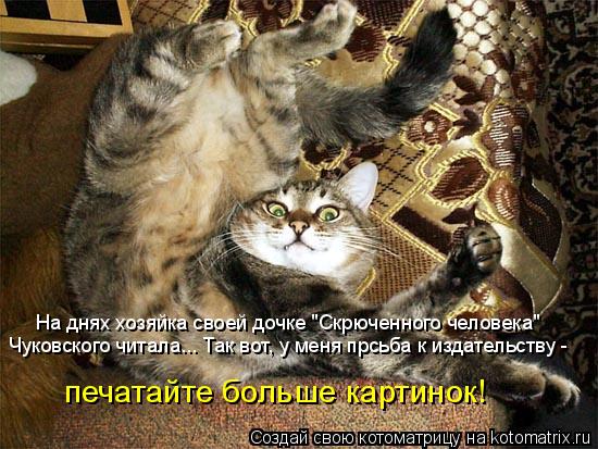 Котоматрица: На днях хозяйка своей дочке "Скрюченного человека"  Чуковского читала... Так вот, у меня прсьба к издательству - печатайте больше картинок!