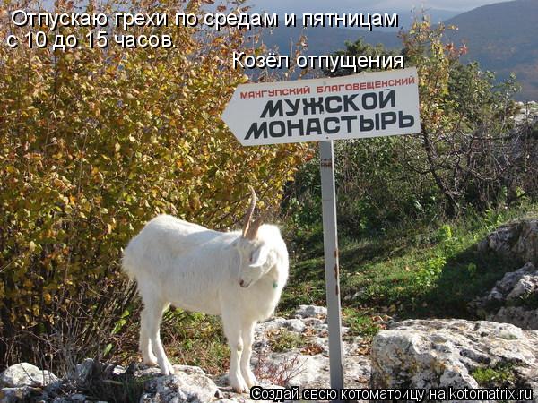 Отпускаю грехи по средам и пятницам с 10 до 15 часов. Козёл отпущения... Котоматрица: Отпускаю грехи по средам и пятницам с 10 до 15 часов. Козёл отпущения