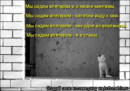 Мы сидим впятером - кипятим воду к чаю. Мы сидим впятером и о жизни мечтаем. Мы сидим впятером - мы... Котоматрица: Мы сидим впятером - кипятим воду к чаю. Мы сидим впятером и о жизни мечтаем. Мы сидим впятером - мы одни во вселенной. Мы сидим впятером - я и