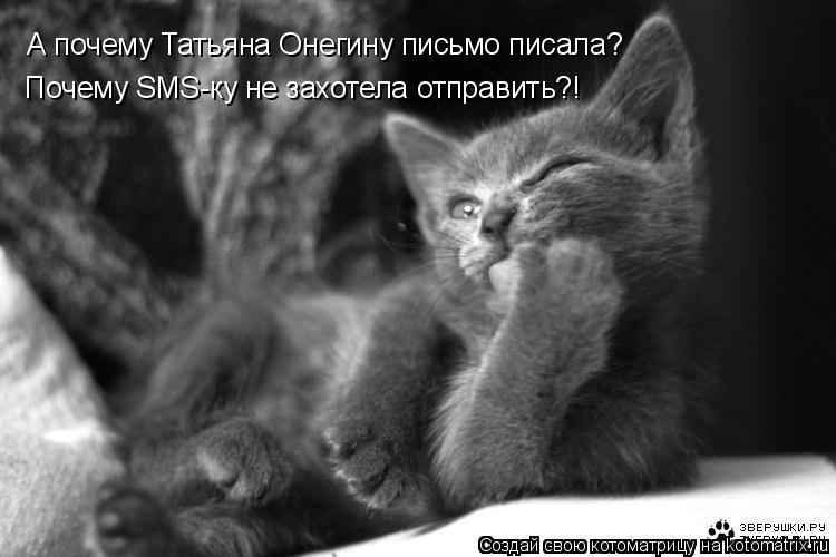 А почему Татьяна Онегину письмо писала? Почему SMS-ку не захотела отправить?!... Котоматрица: А почему Татьяна Онегину письмо писала? Почему SMS-ку не захотела отправить?!