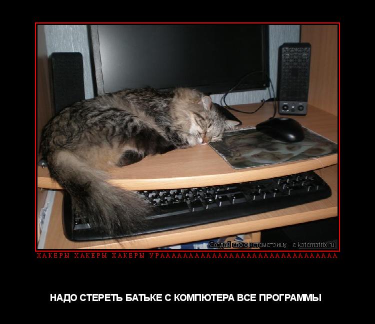 ХАКЕРЫ ХАКЕРЫ ХАКЕРЫ УРААААААААААААААААААААААААААААААА НАДО СТЕРЕТЬ БАТЬКЕ С КОМПЮТЕРА ВСЕ ПРОГРАММЫ ... Котоматрица: ХАКЕРЫ ХАКЕРЫ ХАКЕРЫ УРААААААААААААААААААААААААААААААА НАДО СТЕРЕТЬ БАТЬКЕ С КОМПЮТЕРА ВСЕ ПРОГРАММЫ