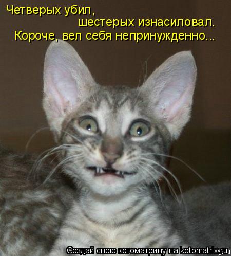 Котоматрица: Четверых убил, шестерых изнасиловал. Короче, вел себя непринужденно...