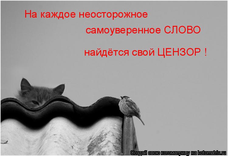 На каждое неосторожное самоуверенное СЛОВО найдётся свой ЦЕНЗОР !... Котоматрица: На каждое неосторожное самоуверенное СЛОВО найдётся свой ЦЕНЗОР !