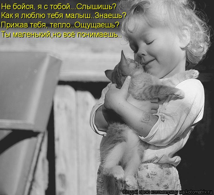 Котоматрица: Не бойся, я с тобой...Слышишь? Прижав тебя, тепло..Ощущаешь? Как я люблю тебя малыш..Знаешь? Ты маленький,но всё понимаешь..