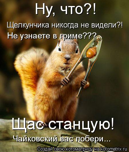 Ну, что?! Щелкунчика никогда не видели?! Не узнаете в гриме??? Щас станцую! Чайковский вас побери...... Котоматрица: Ну, что?! Щелкунчика никогда не видели?! Не узнаете в гриме??? Щас станцую! Чайковский вас побери...