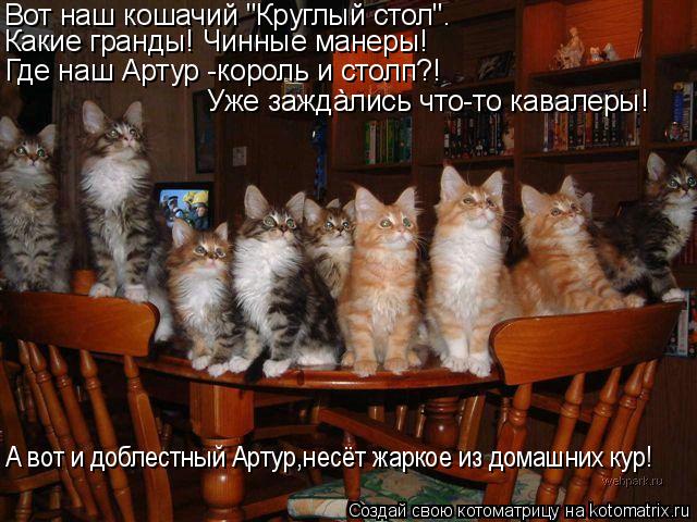 Вот наш кошачий "Круглый стол". Какие гранды! Чинные манеры! Где наш Артур -король и столп?! Уже зажд... Котоматрица: Вот наш кошачий "Круглый стол". Какие гранды! Чинные манеры! Где наш Артур -король и столп?! Уже заждàлись что-то кавалеры! А вот и доблестны