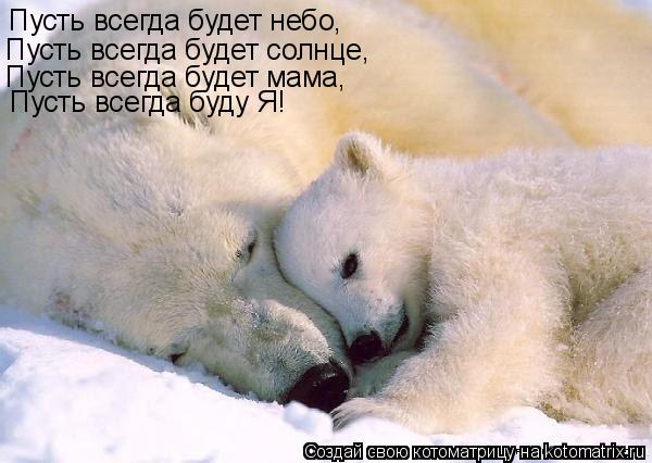Пусть всегда будет небо, Пусть всегда будет солнце, Пусть всегда будет мама, Пусть всегда буду Я!... Котоматрица: Пусть всегда будет небо, Пусть всегда будет солнце, Пусть всегда будет мама, Пусть всегда буду Я!