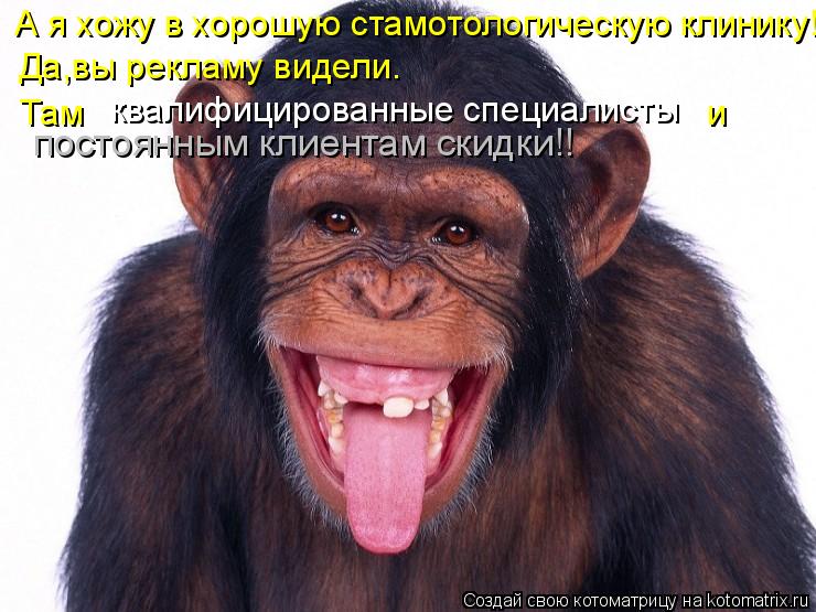 А я хожу в хорошую стамотологическую клинику! Да,вы рекламу видели. постоянным клиентам скидки!! Та... Котоматрица: А я хожу в хорошую стамотологическую клинику! Да,вы рекламу видели. постоянным клиентам скидки!! Там
