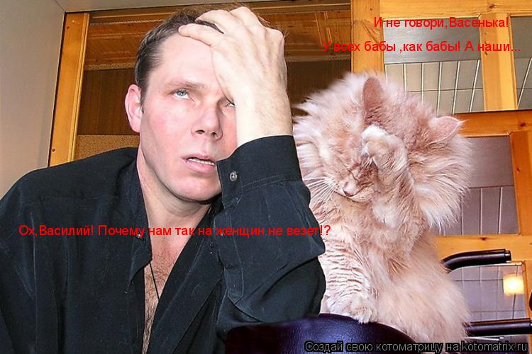 Котоматрица: Ох,Василий! Почему нам так на женщин не везет!? И не говори,Васенька! У всех бабы ,как бабы! А наши...