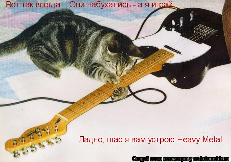 Котоматрица: Вот так всегда... Они набухались - а я играй... Ладно, щас я вам устрою Heavy Metal.