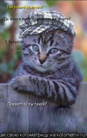 Котоматрица: Петрович здарово! Привет!Чё ты такой? Да вчера выпили совсем не много? 5 бутылок