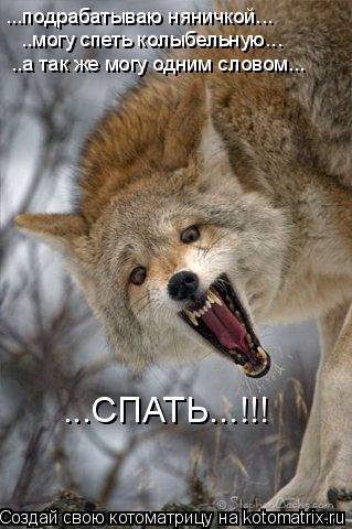 Котоматрица: ...подрабатываю няничкой... ..могу спеть колыбельную... ..а так же могу одним словом... ...СПАТЬ...!!!