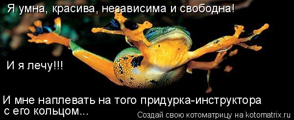Я умна, красива, независима и свободна! И я лечу!!! И мне наплевать на того придурка-инструктора с ег... Котоматрица: Я умна, красива, независима и свободна! И я лечу!!! И мне наплевать на того придурка-инструктора с его кольцом...