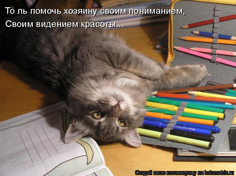 Котоматрица: То ль помочь хозяину своим пониманием, Своим видением красоты...