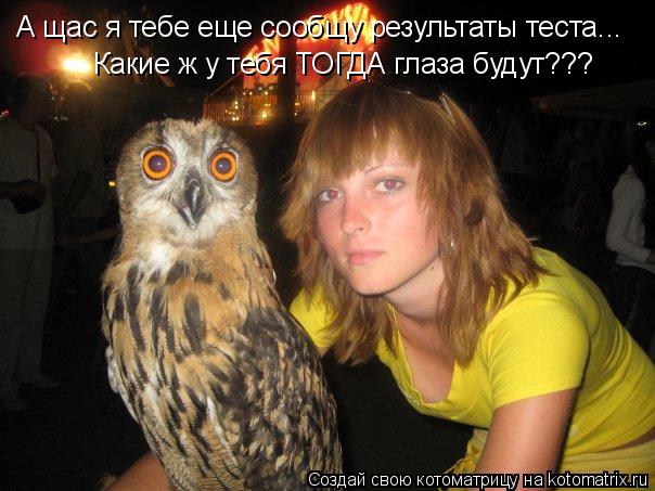 Котоматрица: А щас я тебе еще сообщу результаты теста... Какие ж у тебя ТОГДА глаза будут???