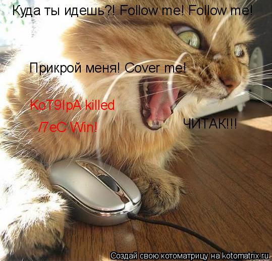 Куда ты идешь?! Follow me! Follow me! Прикрой меня! Cover me! KoT9IpA killed /7eC Win! ЧИТАК!!!... Котоматрица: Куда ты идешь?! Follow me! Follow me! Прикрой меня! Cover me! KoT9IpA killed /7eC Win! ЧИТАК!!!