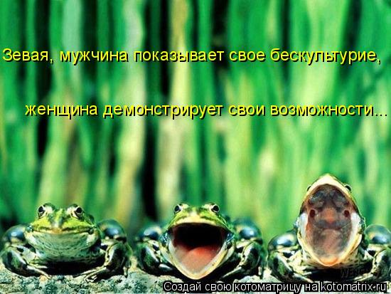 Котоматрица: Зевая, мужчина показывает свое бескультурие,   женщина демонстрирует свои возможности...