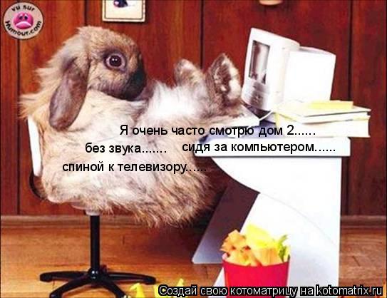 Я очень часто смотрю дом 2...... без звука....... сидя за компьютером...... спиной к телевизору......... Котоматрица: Я очень часто смотрю дом 2...... без звука....... сидя за компьютером...... спиной к телевизору......