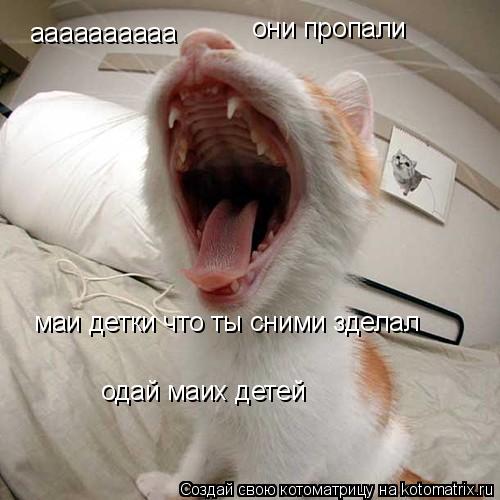 аааааааааа они пропали маи детки что ты сними зделал одай маих детей... Котоматрица: аааааааааа они пропали маи детки что ты сними зделал одай маих детей