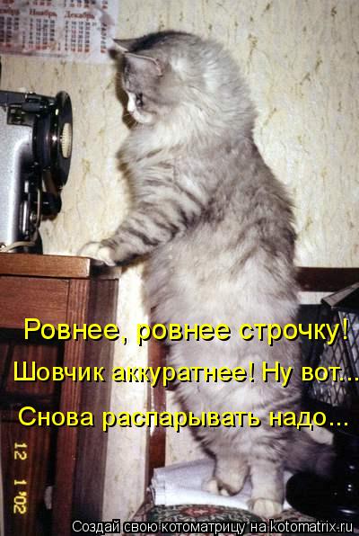 Ровнее, ровнее строчку! Снова распарывать надо... Шовчик аккуратнее! Ну вот...... Котоматрица: Ровнее, ровнее строчку! Снова распарывать надо... Шовчик аккуратнее! Ну вот...