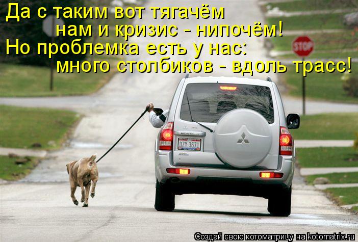 много столбиков - вдоль трасс! Но проблемка есть у нас: Да с таким вот тягачём нам и кризис - нипочё... Котоматрица: много столбиков - вдоль трасс! Но проблемка есть у нас: Да с таким вот тягачём нам и кризис - нипочём!