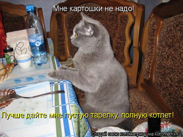 Котоматрица: Мне картошки не надо!  Лучше дайте мне пустую тарелку, полную котлет!