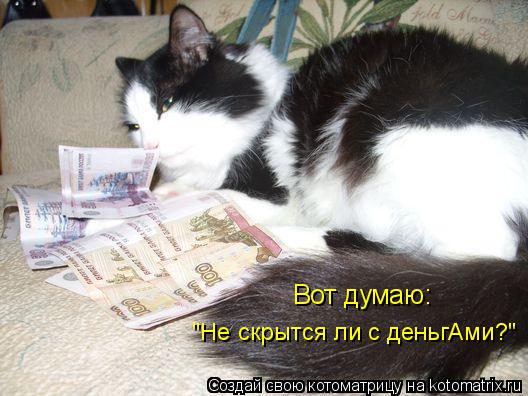 Вот думаю: "Не скрытся ли с деньгАми?"... Котоматрица: Вот думаю: "Не скрытся ли с деньгАми?"