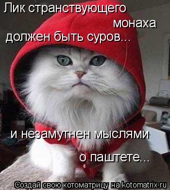 Лик странствующего монаха должен быть суров... и незамутнен мыслями о паштете...... Котоматрица: Лик странствующего монаха должен быть суров... и незамутнен мыслями о паштете...