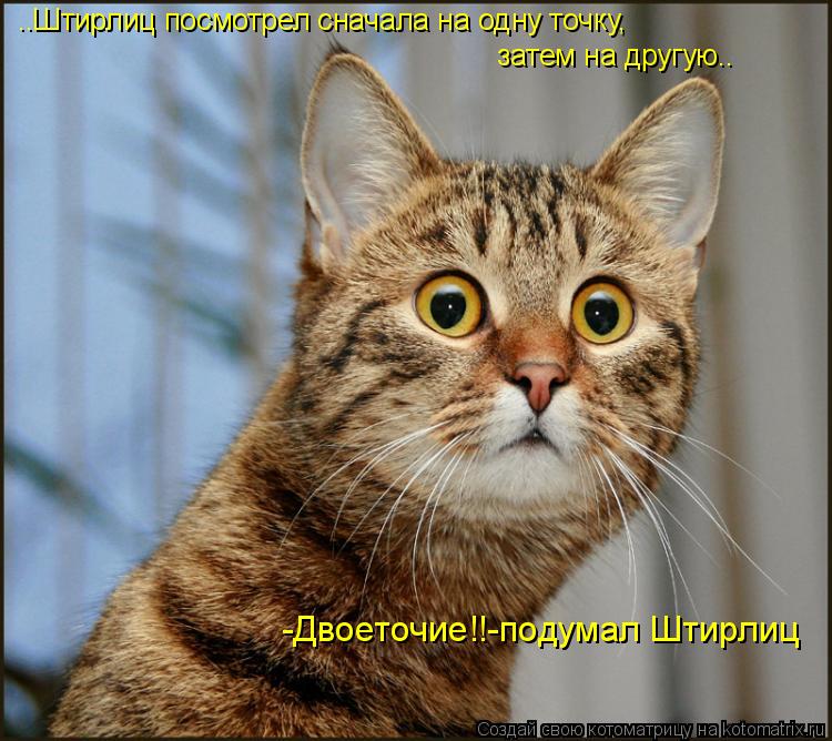..Штирлиц посмотрел сначала на одну точку, затем на другую.. -Двоеточие!!-подумал Штирлиц... Котоматрица: ..Штирлиц посмотрел сначала на одну точку, затем на другую.. -Двоеточие!!-подумал Штирлиц