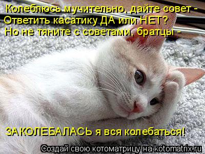 Котоматрица: Колеблюсь мучительно, дайте совет - Ответить касатику ДА или НЕТ? Но не тяните с советами, братцы - ЗАКОЛЕБАЛАСЬ я вся колебаться!