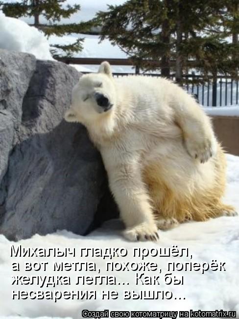 Михалыч гладко прошёл, а вот метла, похоже, поперёк желудка легла... Как бы несварения не вышло...... Котоматрица: Михалыч гладко прошёл, а вот метла, похоже, поперёк желудка легла... Как бы несварения не вышло...