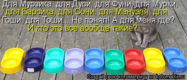 Для Мурзика, для Дуси, для Фуни, для Мурки, Гоши, для Тоши... Не понял! А для меня где? И кто это в... Котоматрица: Для Мурзика, для Дуси, для Фуни, для Мурки, Гоши, для Тоши... Не понял! А для меня где? И кто это все вообще такие? для Барсика, для Сони, для Ман