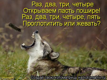Котоматрица: Раз, два, три, четыре Открываем пасть пошире! Раз, два, три, четыре, пять Проглотитить или жевать?