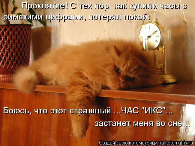 Проклятие! С тех пор, как купили часы с Боюсь, что этот страшный ...ЧАС "ИКС"... застанет меня во сн... Котоматрица: Проклятие! С тех пор, как купили часы с Боюсь, что этот страшный ...ЧАС "ИКС"... застанет меня во сне... римскими цифрами, потерял покой.