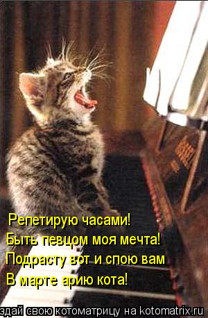 Репетирую часами! Быть певцом моя мечта! Подрасту вот и спою вам В марте арию кота!... Котоматрица: Репетирую часами! Быть певцом моя мечта! Подрасту вот и спою вам В марте арию кота!