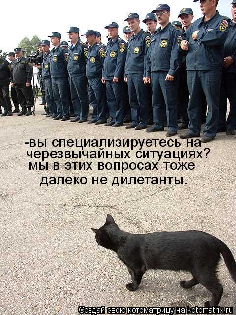 -вы специализируетесь на черезвычайных ситуациях? мы в этих вопросах тоже далеко не дилетанты.... Котоматрица: -вы специализируетесь на черезвычайных ситуациях? мы в этих вопросах тоже далеко не дилетанты.