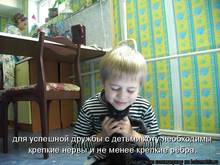 для успешной дружбы с детьми коту необходимы крепкие нервы и не менее крепкие рёбра.... Котоматрица: для успешной дружбы с детьми коту необходимы крепкие нервы и не менее крепкие рёбра.
