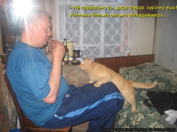 - Не правильно ты, дядя Федор, курочку ешь!!! Косточки больно сильно обгладываешь....... Котоматрица: - Не правильно ты, дядя Федор, курочку ешь!!! Косточки больно сильно обгладываешь....