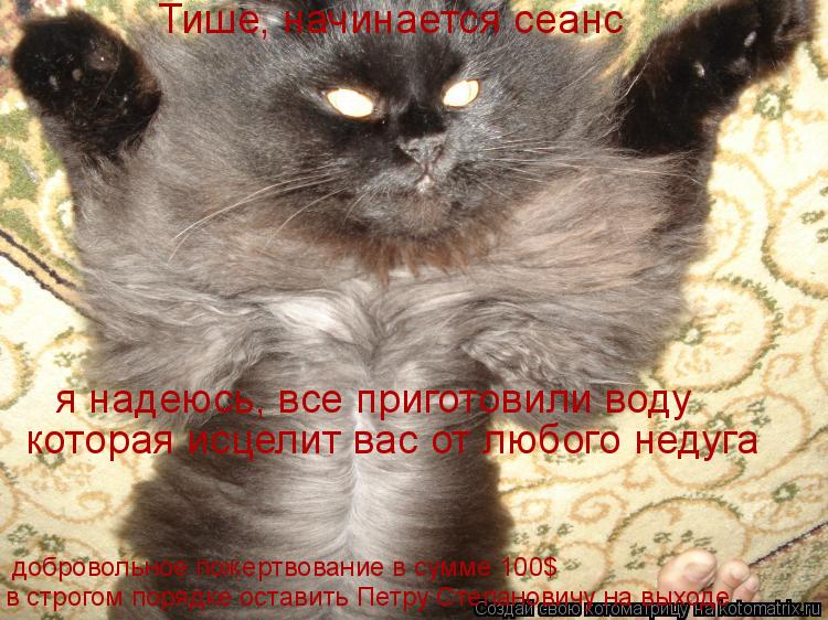Тише, начинается сеанс я надеюсь, все приготовили воду которая исцелит вас от любого недуга доброволь... Котоматрица: Тише, начинается сеанс я надеюсь, все приготовили воду которая исцелит вас от любого недуга добровольное пожертвование в сумме 100$ в строго