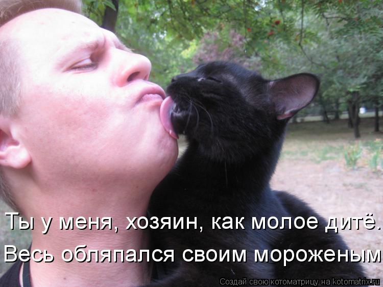 Ты у меня, хозяин, как молое дитё. Весь обляпался своим мороженым.... Котоматрица: Ты у меня, хозяин, как молое дитё. Весь обляпался своим мороженым.