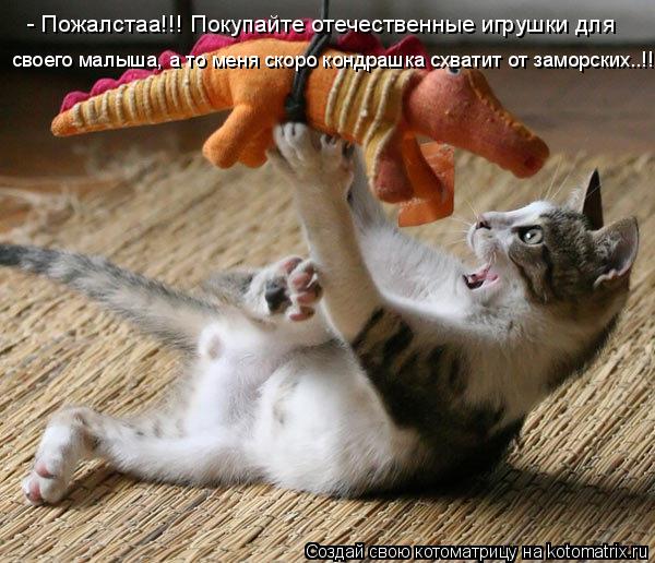 - Пожалстаа!!! Покупайте отечественные игрушки для своего малыша, а то меня скоро кондрашка схватит ... Котоматрица: - Пожалстаа!!! Покупайте отечественные игрушки для своего малыша, а то меня скоро кондрашка схватит от заморских..!!!